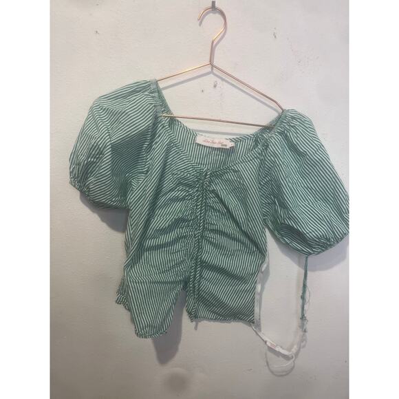LISA SAYS GAH Green White Striped 100% Cotton Short Sleeve Margaret Top Size XS - Picture 4 of 12